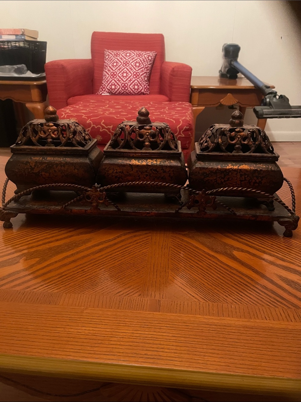 Ornate Three-Compartment Decorative storage piece